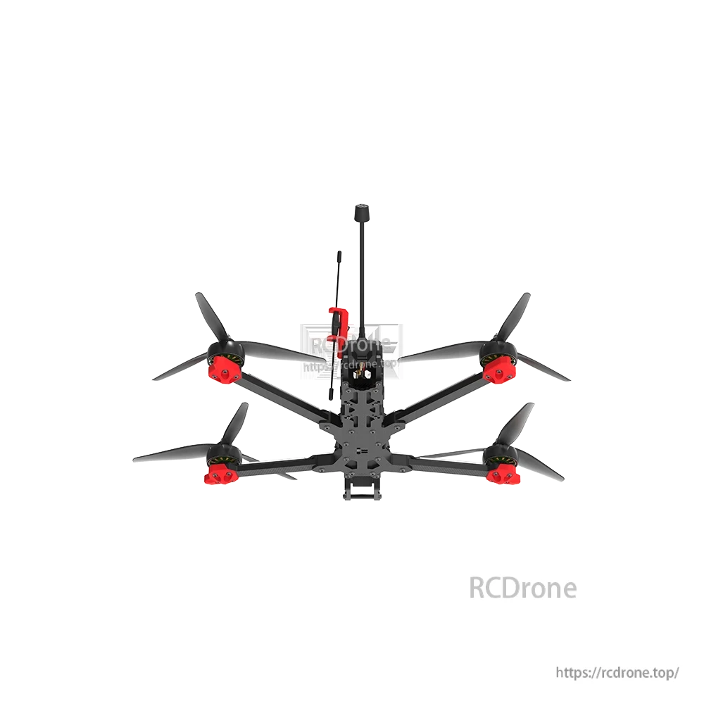 iFlight Chimera7 Pro V2 6S Analog FPV, Top view of iFlight Chimera7 Pro V2 FPV quadcopter with four propellers, red motors, and rear antenna mount