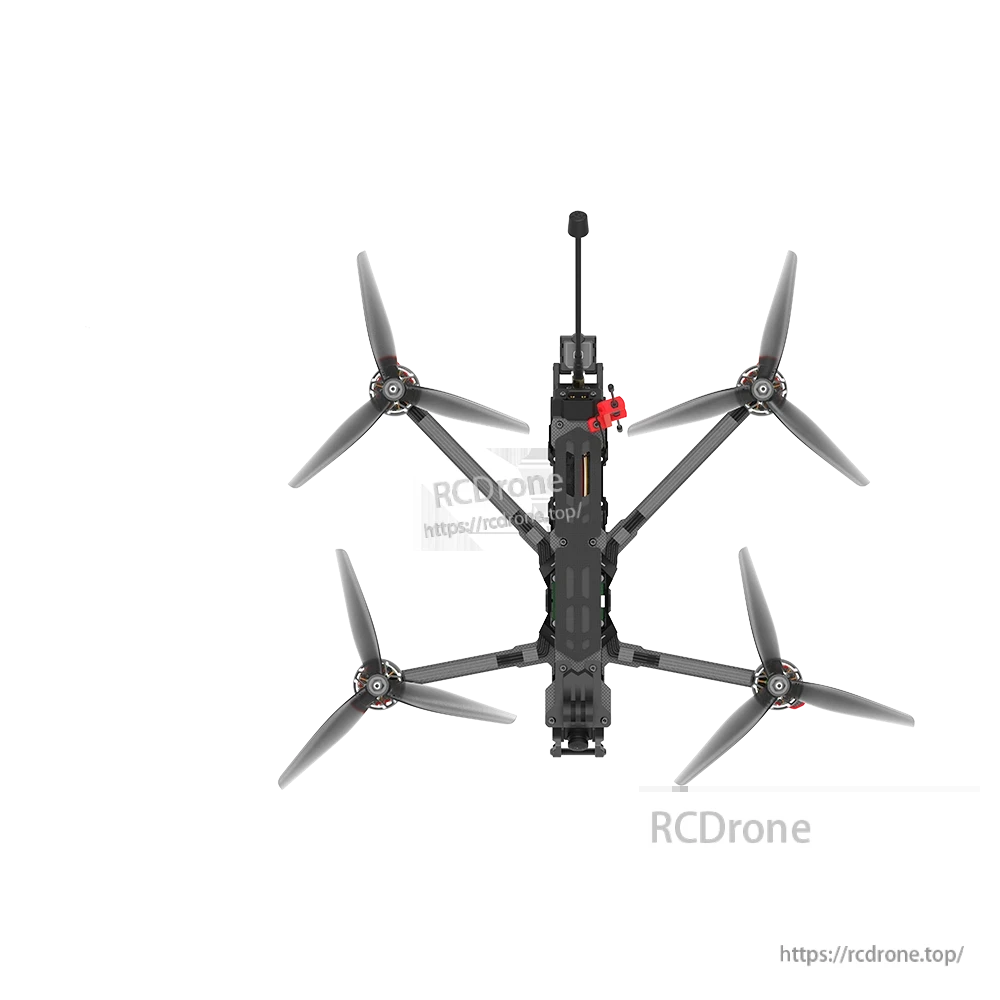 Top view of iFlight Chimera7 Pro V2 6S analog FPV quadcopter with four propellers and rear antenna mount