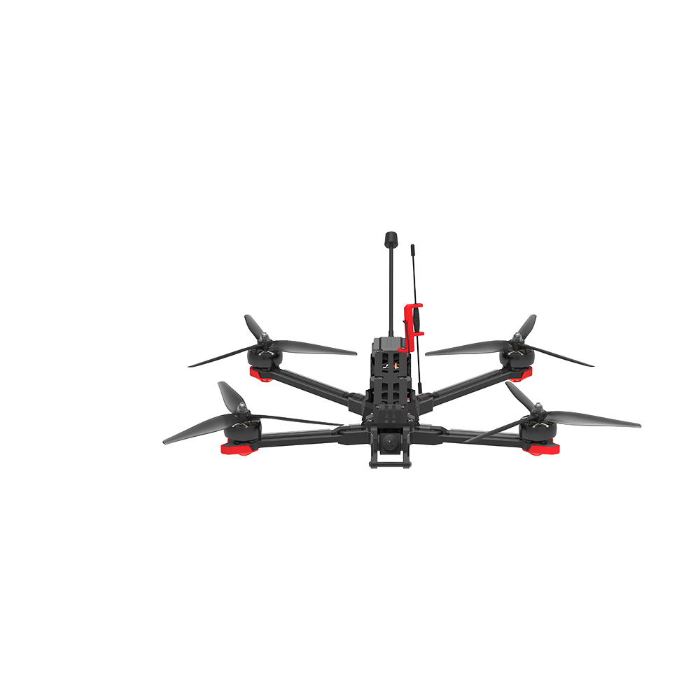 iFlight Chimera7 Pro V2 6S Analog FPV, iFlight Chimera7 Pro V2 FPV quadcopter drone with four propellers, front camera mount, and top antenna