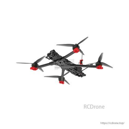 iFlight Chimera7 Pro V2 6S Analog FPV, iFlight Chimera7 Pro V2 analog FPV quadcopter with carbon fiber frame, four propellers, and red motor mounts