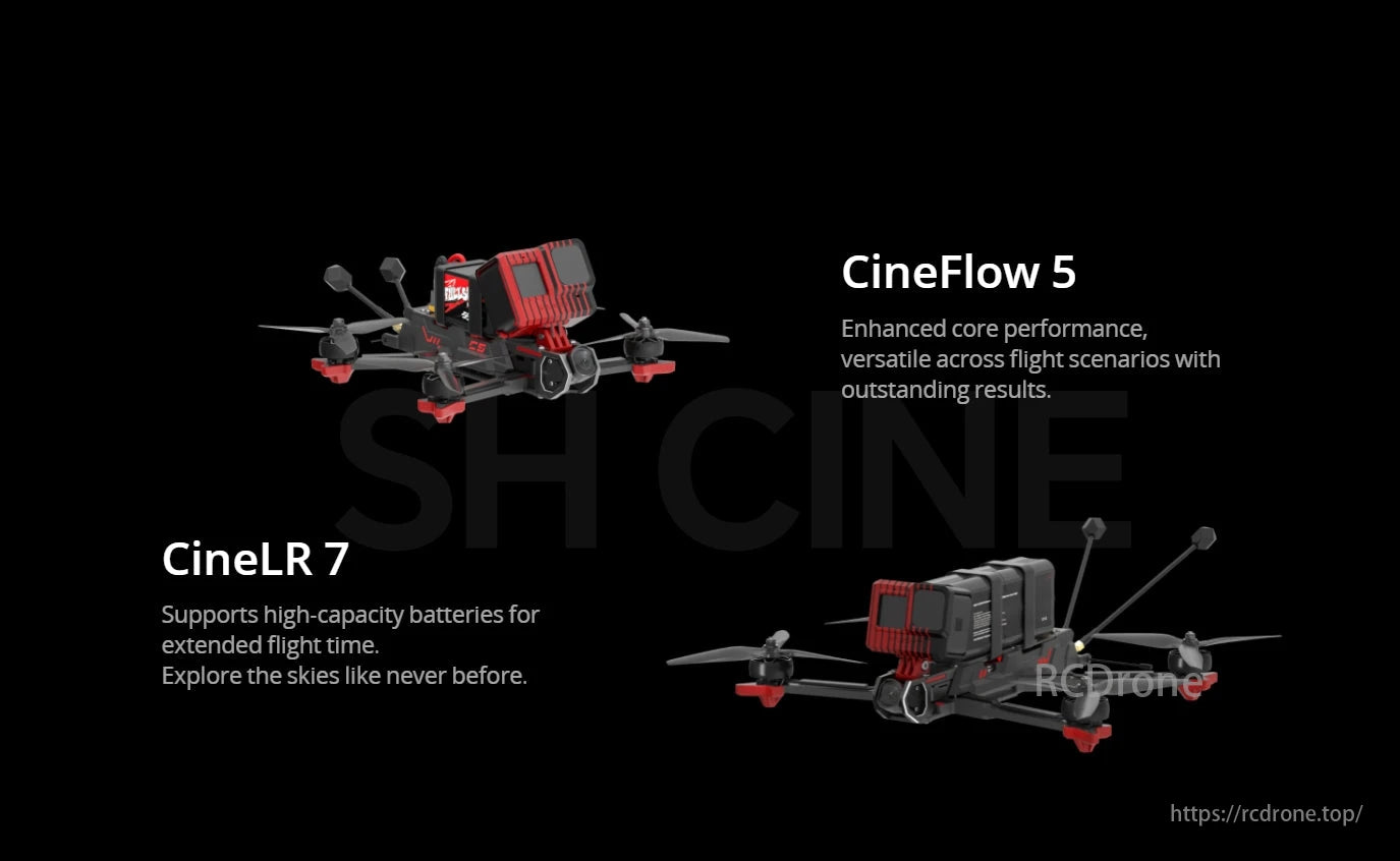 iFlight CineFlow 5 FPV Drone, CineFlow 5 improves core performance, while CineLR 7 enables extended flight with high-capacity batteries.