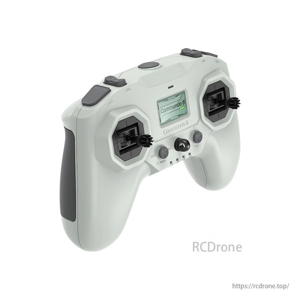 iFlight Commando 8 Lite ELRS transmitter, lightweight ergonomic controller with TCXO and essential controls for smooth operation.