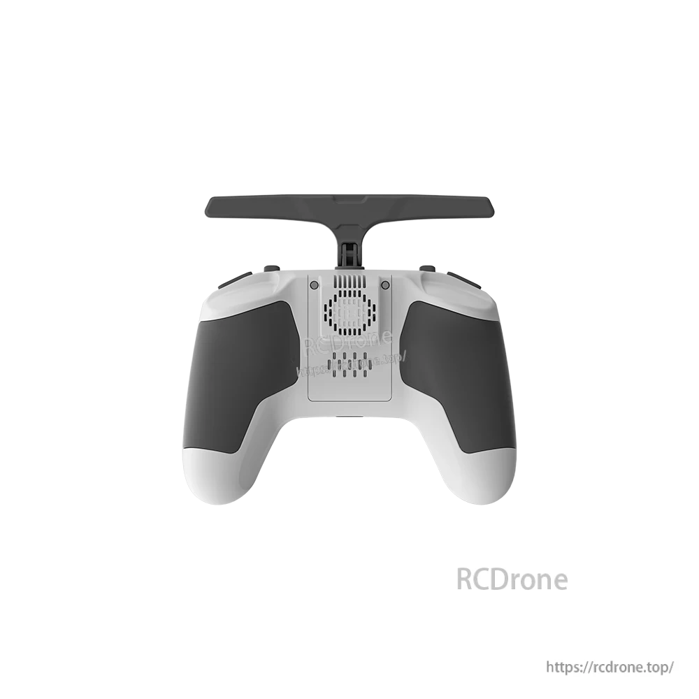 Back view of the iFlight Commando 8 Pro radio transmitter with top antenna and textured hand grips