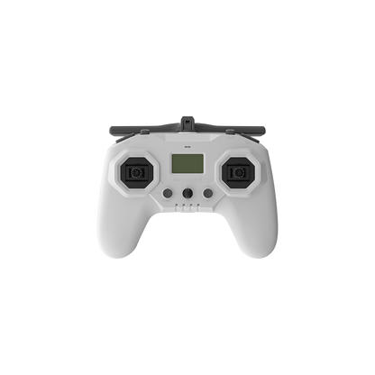 White iFlight Commando 8 Pro radio transmitter with dual control sticks, top switches, and center display screen