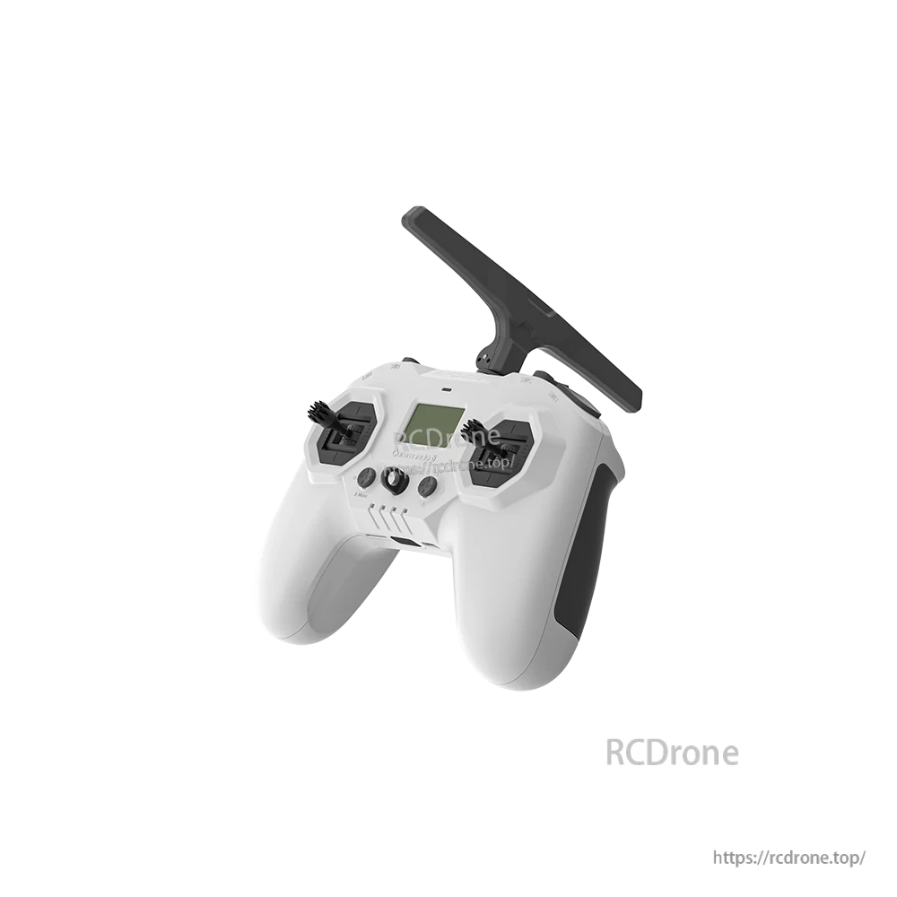 iFlight Commando 8 Pro radio transmitter in white with dual gimbals, front LCD screen, and top antenna