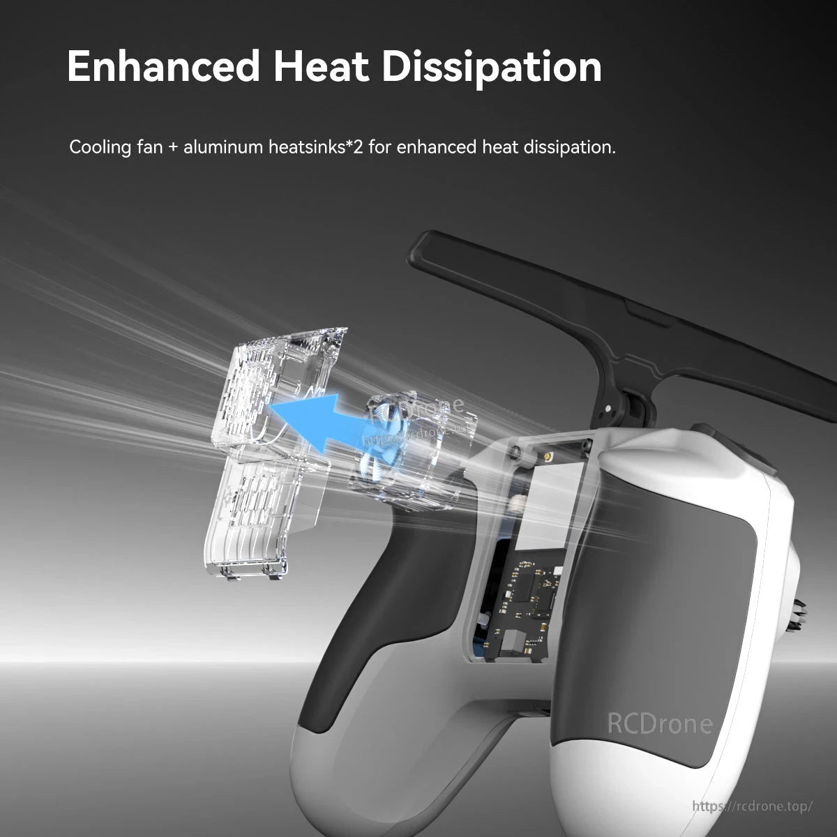 iFlight Commando 8 Pro radio transmitter with internal cooling fan and dual aluminum heatsinks for heat dissipation