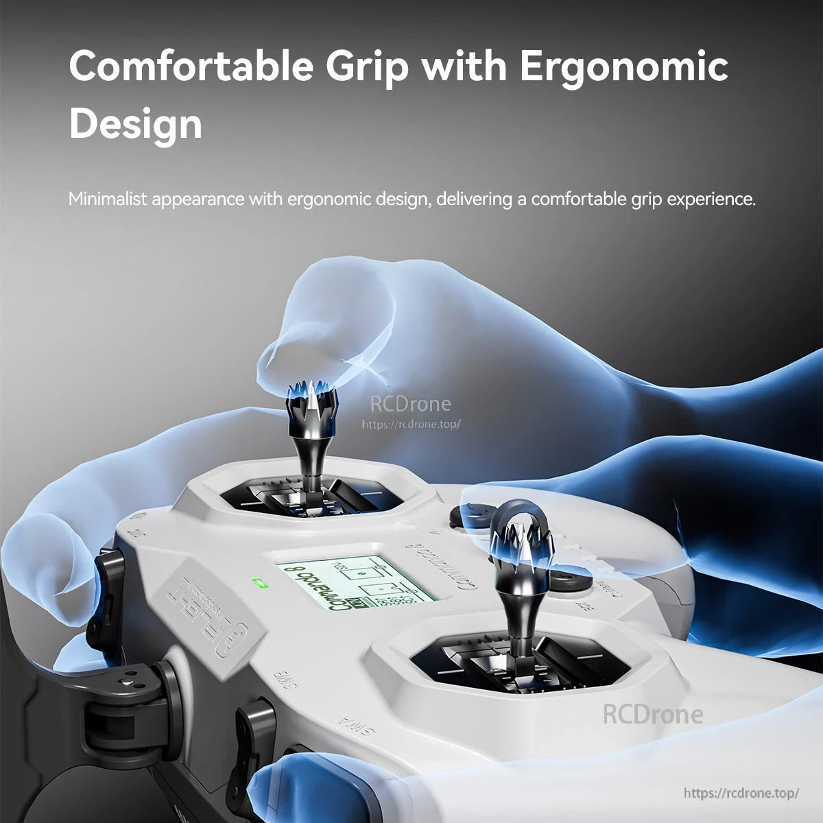 iFlight Commando 8 Pro radio transmitter with dual gimbals, backlit screen, and ergonomic grip design