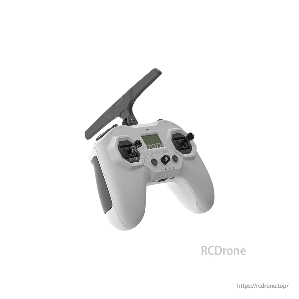 iFlight Commando 8 Pro radio transmitter in white with T-style antenna, dual gimbals, screen, and control buttons