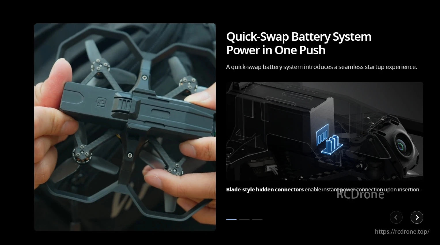 iFlight Defender 20 Lite O4 Cinewhoop, Quick-Swap Battery System offers seamless startup and instant connection with one-push power.