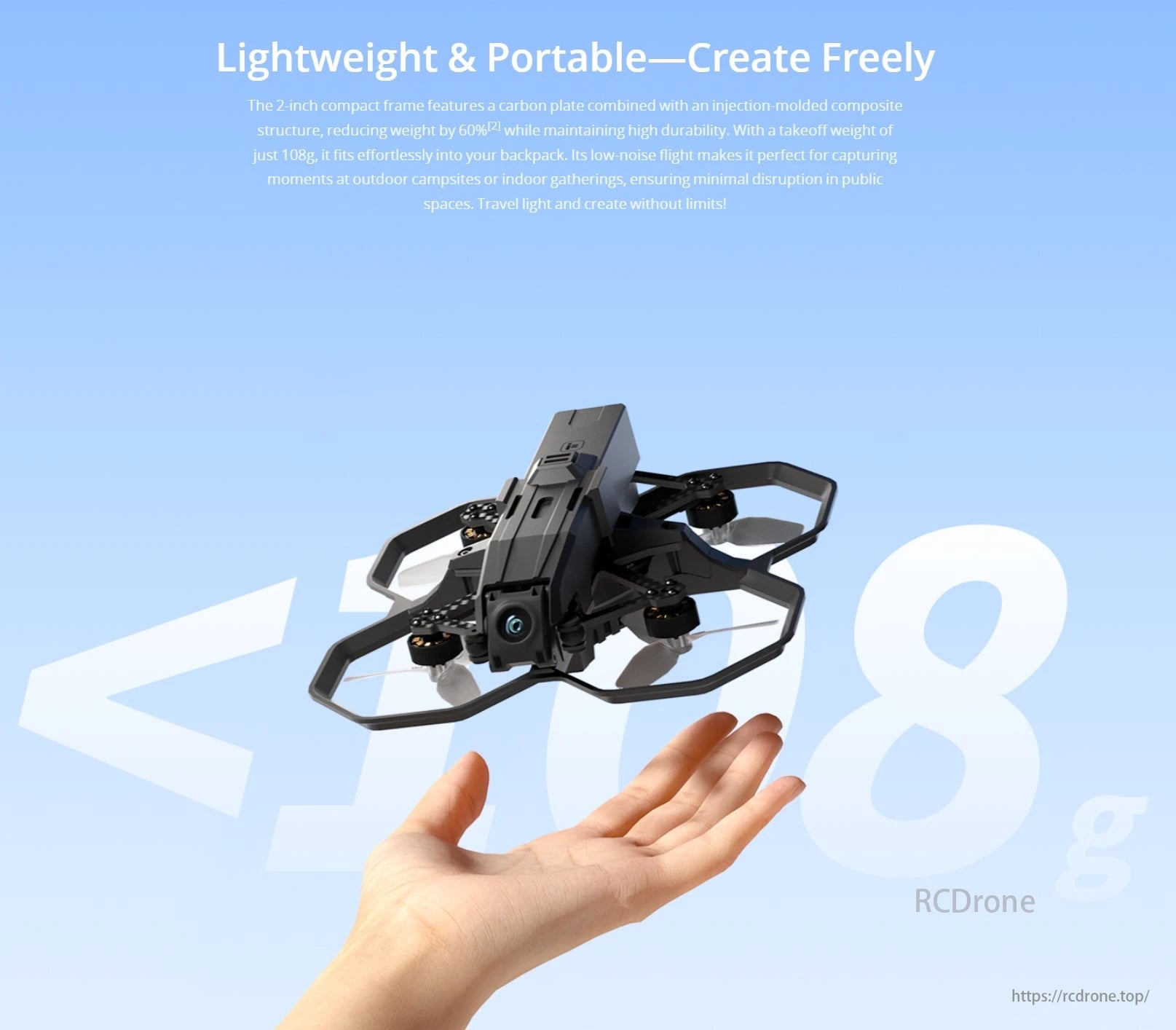 iFlight Defender 20 Lite O4 Cinewhoop, A lightweight, portable drone with a 2-inch frame and carbon plate, weighing 108g, offers low-noise flight for seamless creativity and easy transport.