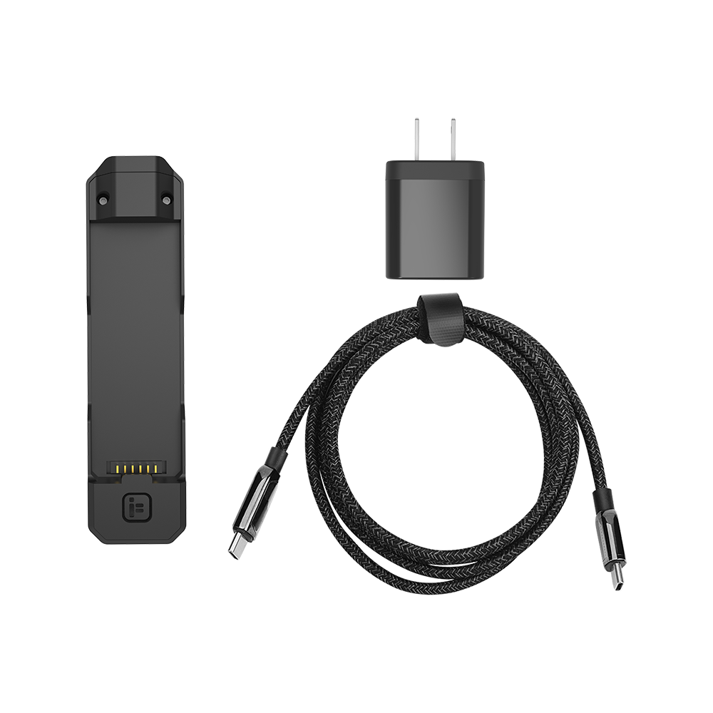 iFlight Defender Series battery charger with black charging dock, braided USB-C cable, and compact plug adapter