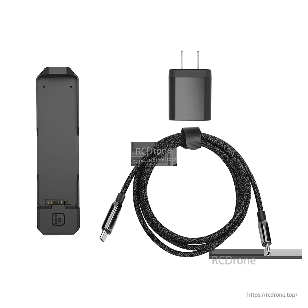 iFlight Defender Series battery charger kit with compact charger unit, wall plug power adapter, and braided USB-C cable