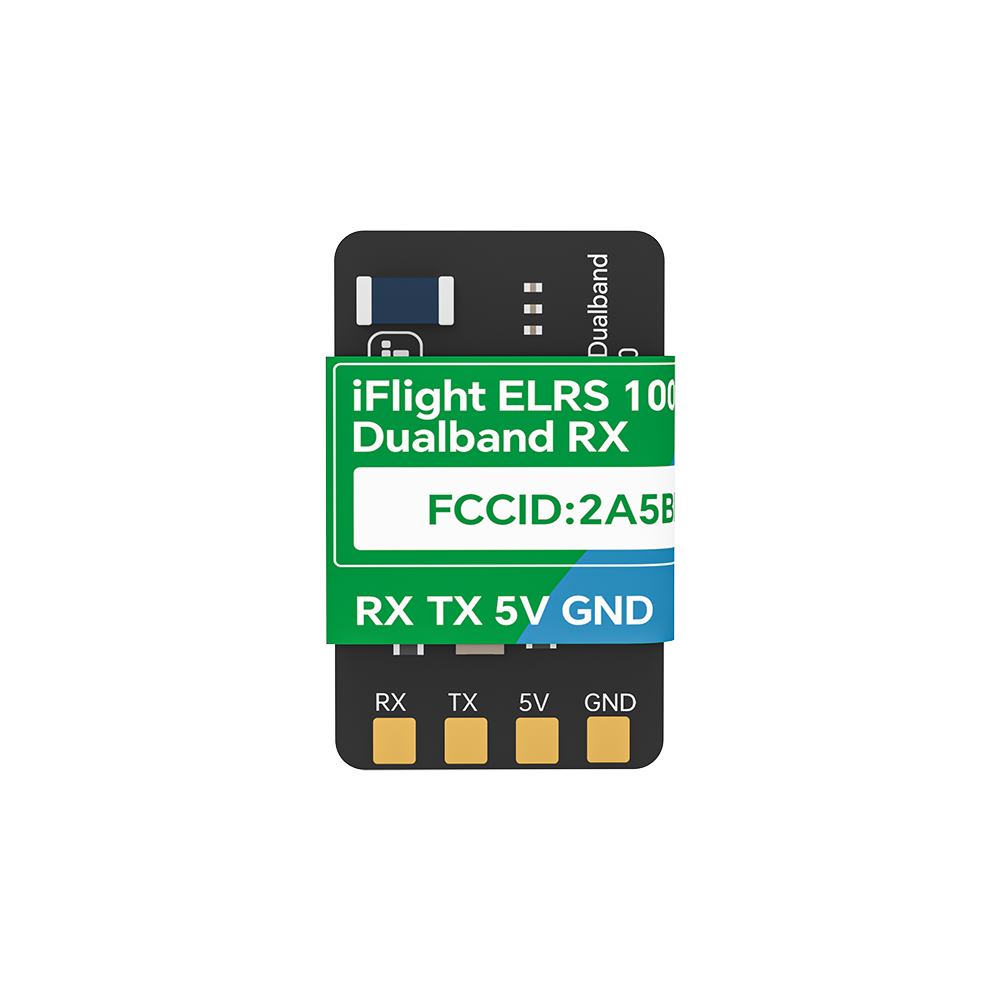 iFlight ExpressLRS 100mW ELRS Dualband Receiver, iFlight ELRS 100 dualband ExpressLRS receiver board with RX, TX, 5V and GND solder pads