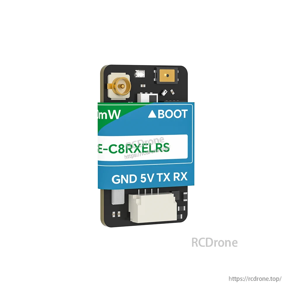 iFlight ExpressLRS 100mW ELRS Dualband Receiver, iFlight ExpressLRS dualband receiver board with BOOT button, antenna connector, and GND 5V TX RX pins