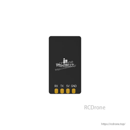 iFlight ExpressLRS 100mW ELRS Dualband Receiver, iFlight ExpressLRS receiver module with RX, TX, 5V and GND solder pads on a compact black board