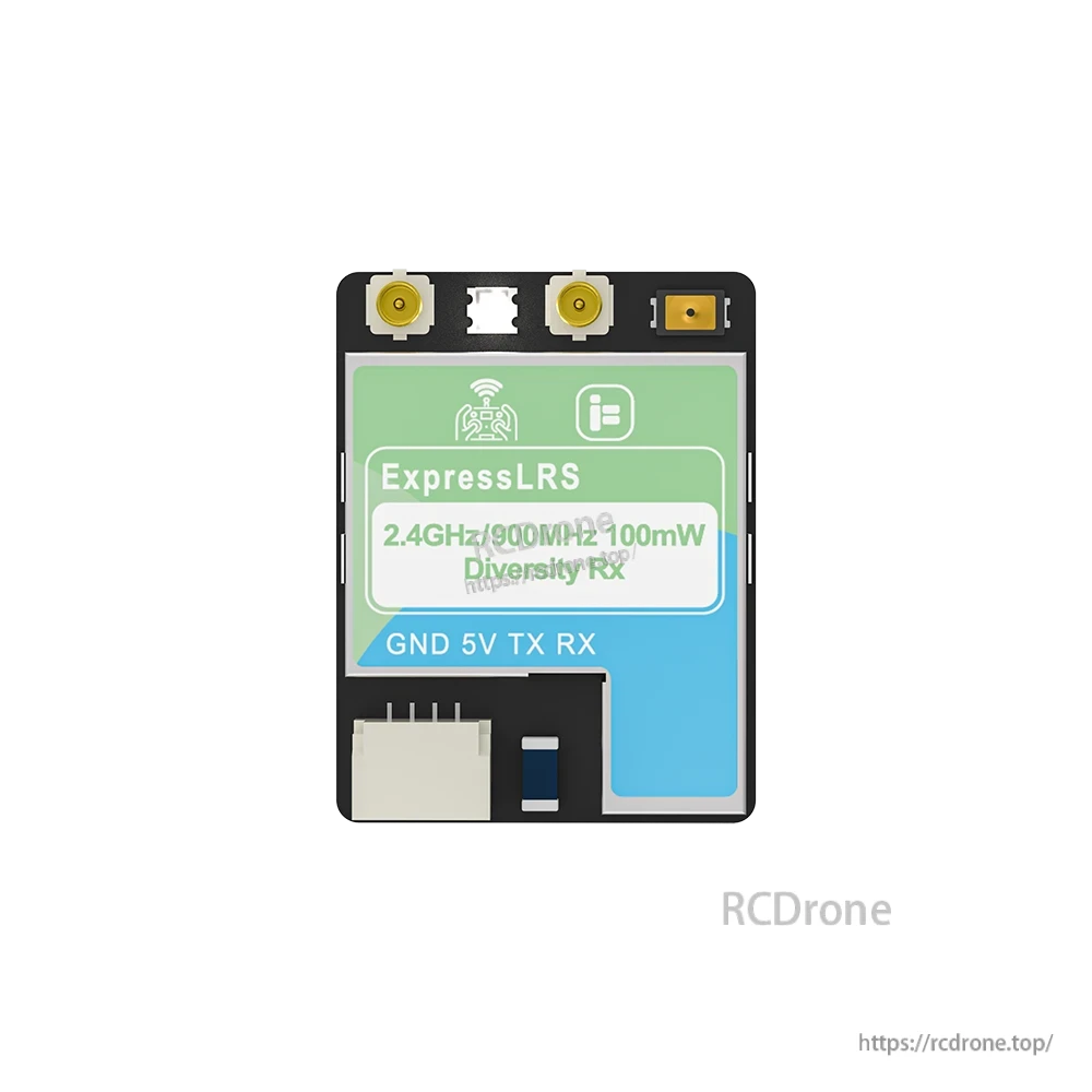 iFlight ExpressLRS 100mW ELRS Dualband Receiver, ExpressLRS 2.4GHz/900MHz 100mW diversity receiver board with dual antenna ports and GND 5V TX RX pads