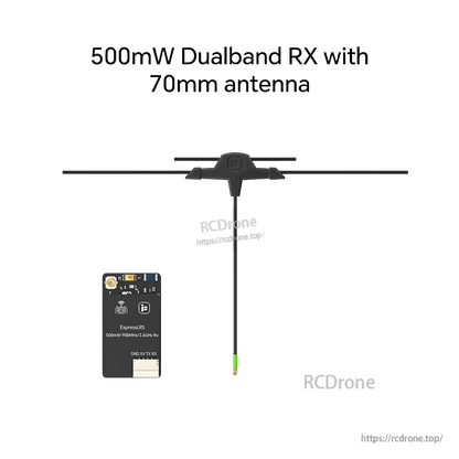 iFlight ExpressLRS 100mW ELRS Dualband Receiver, ExpressLRS dualband receiver board with 4-pin GND/5V/TX/RX connector and 70mm T antenna