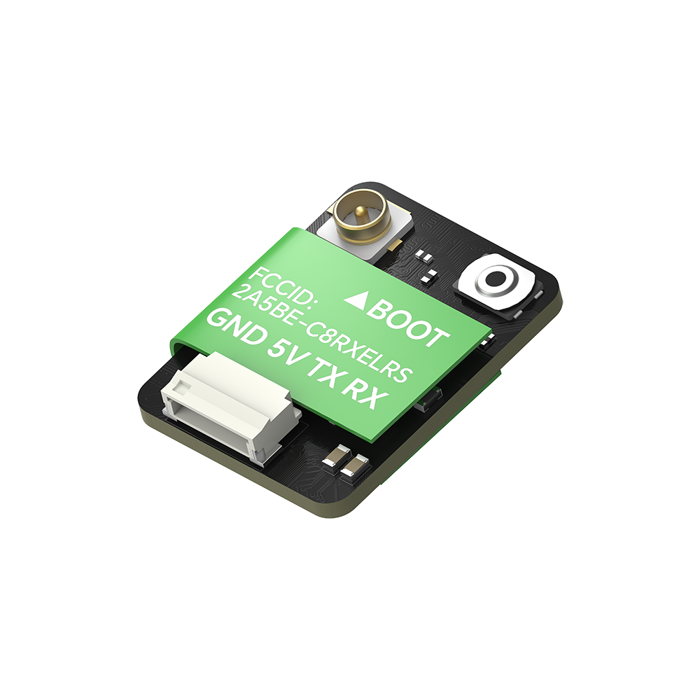 iFlight ExpressLRS ELRS nano receiver board with BOOT button, U.FL antenna connector, and GND/5V/TX/RX plug