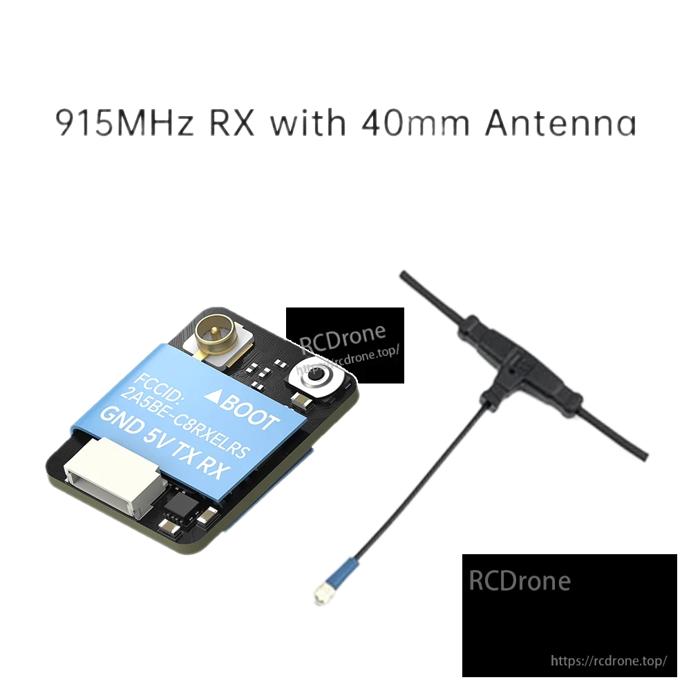 iFlight ExpressLRS ELRS nano receiver board with BOOT button, GND/5V/TX/RX plug and 915MHz 40mm antenna