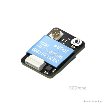 iFlight ExpressLRS ELRS nano receiver board with BOOT button, GND/5V/TX/RX labels, and antenna connector