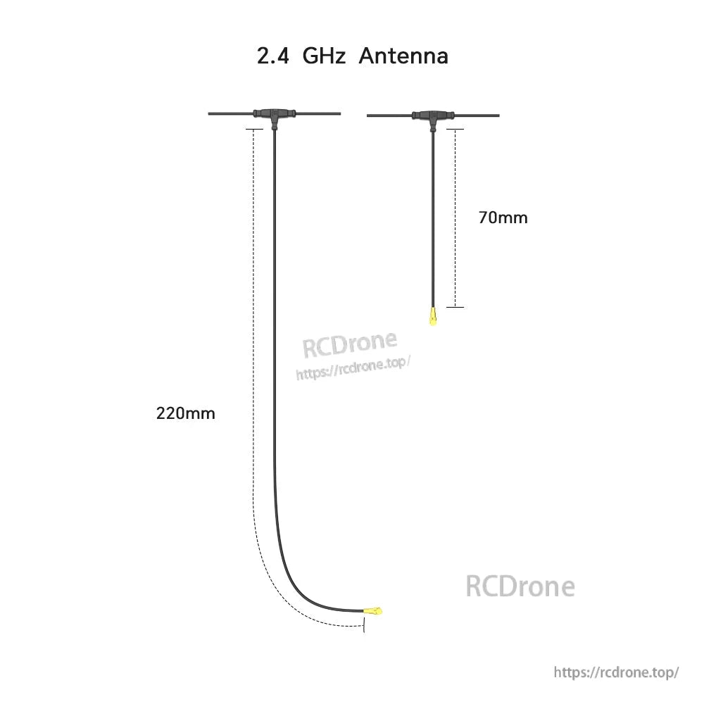 iFlight ExpressLRS ELRS Nano Receiver, 2.4GHz T-style antenna for iFlight ExpressLRS Nano receiver with 220mm coax lead and 70mm active element