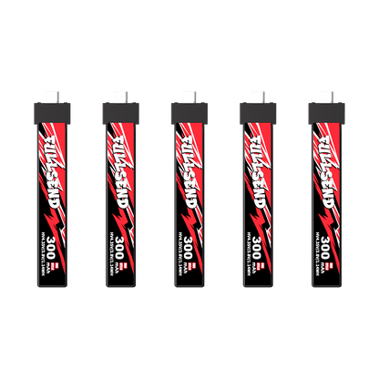 iFlight Fullsend 1S HV 300mAh 95C LIHV Battery, iFlight Fullsend 1S HV 300mAh LiHV stick batteries with red-and-black wrap, shown in a 5-pack