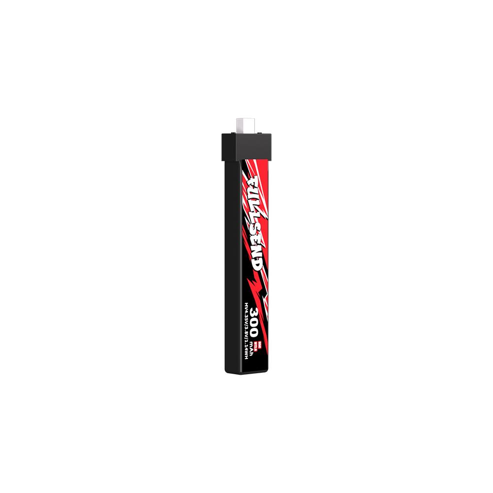 iFlight Fullsend 1S HV 300mAh 95C LIHV Battery, iFlight Fullsend 1S HV 300mAh LiHV battery pack with black shrink wrap and red Fullsend label