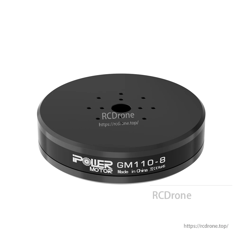 GM110-8 brushless direct-drive gimbal motor with flat black housing and multiple mounting holes