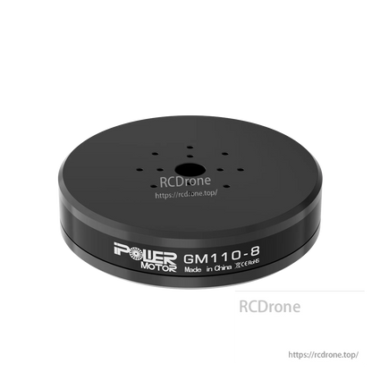 GM110-8 brushless direct-drive gimbal motor with flat black housing and multiple mounting holes