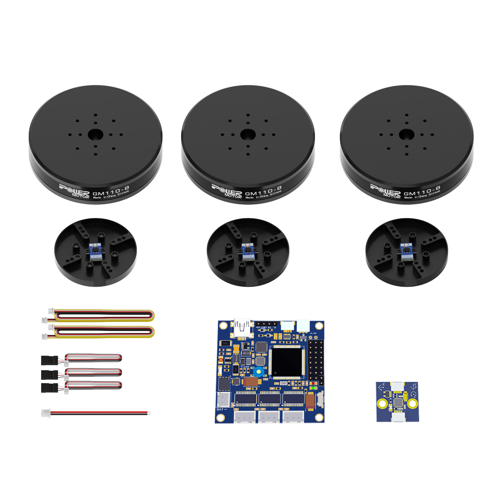 iFlight GM110-8 Encoder Combo Set (AS5048A), iFlight GM110-8 encoder combo set with three GM110-8 motors, encoder boards, wiring leads, and control PCB