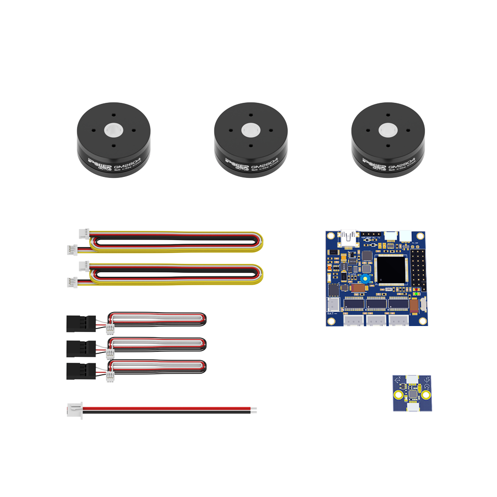iFlight GM2804 Combo Set - 3x GM2804 Gimbal Motor, iFlight GM2804 combo set with three black gimbal motors, control board, and wiring harnesses