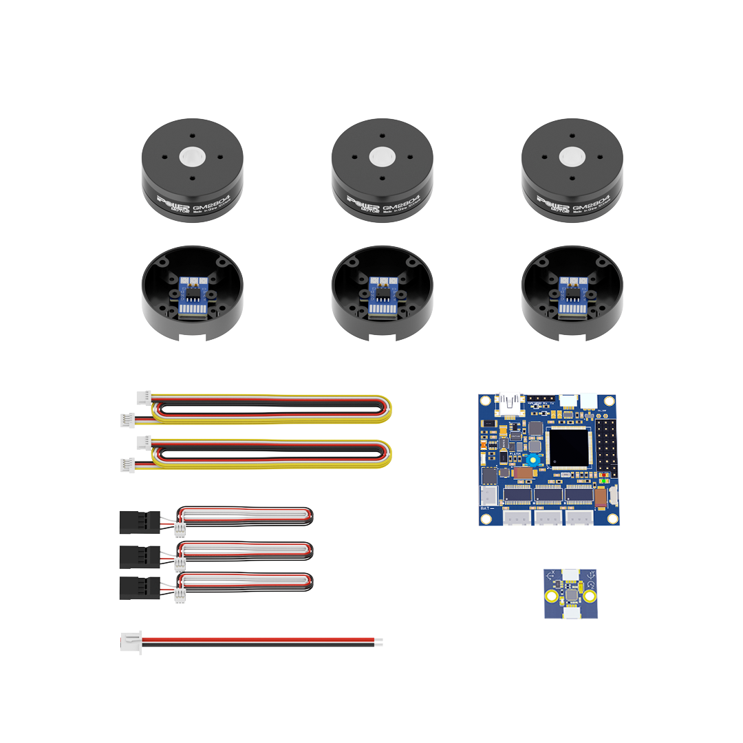 iFlight GM2804 encoder gimbal motor combo with three motors, wiring harnesses, and 32-bit BGC control board