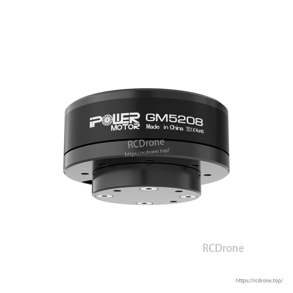 iFlight GM5208-12 Brushless Gimbal Motor, iFlight GM5208 brushless gimbal motor in black housing with POWER MOTOR GM5208 label and mounting base plate