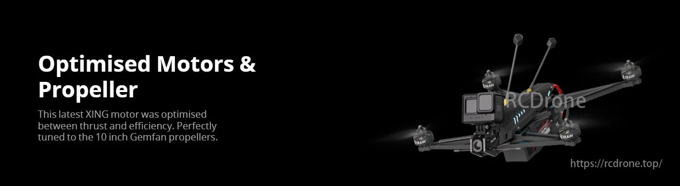 iFlight Helion 10 O4 6S HD 10-Inch Long Range FPV, Optimised motors and propeller for efficient thrust with 10-inch Gemfan props.