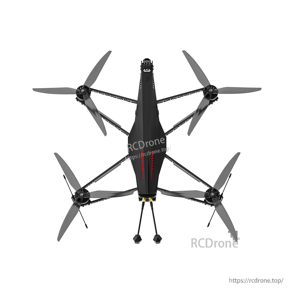 iFlight Helion Pro O4 6S HD FPV, Top-down view of the iFlight Helion Pro FPV quadcopter with four propellers, black frame, and landing legs