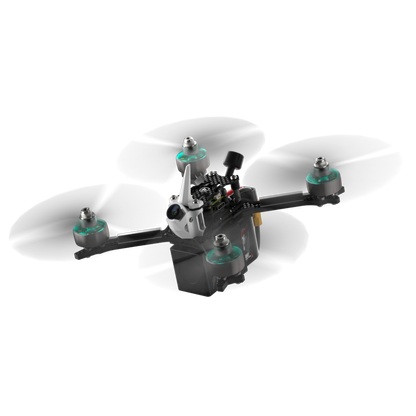 iFlight Mach R5 Ultra 6S Analog FPV, iFlight Mach R5 Ultra analog FPV quadcopter with four propellers, front FPV camera, and rear antenna