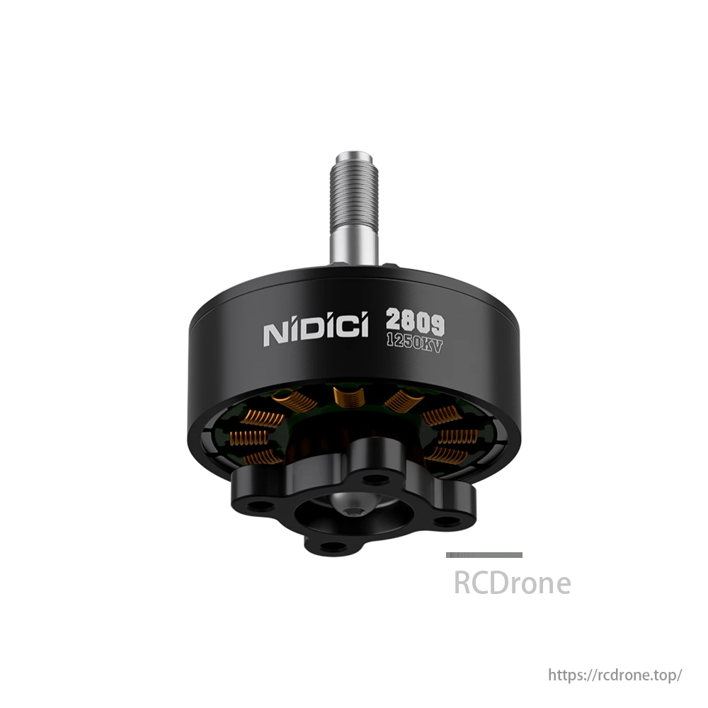 iFlight NIDICI 2809 1250KV Brushless Motor, iFlight NIDICI 2809 1250KV motor for 6S 7-8 inch FPV drones, black with visible internals.