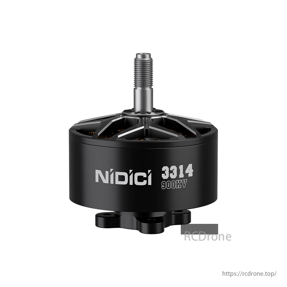 iFlight NIDICI 3314 900KV Brushless Motor, iFlight NIDICI 3314 900KV motor for 6S 8-10 inch drones, black with silver shaft.