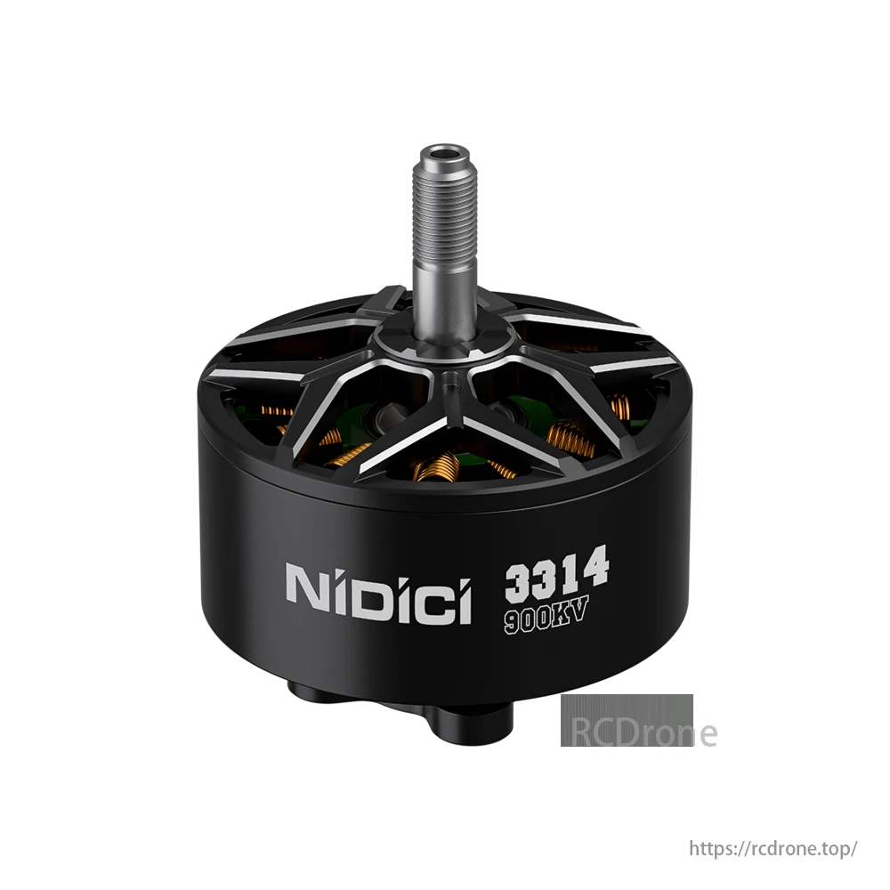 iFlight NIDICI 3314 900KV Brushless Motor, iFlight NIDICI 3314 900KV motor for 6S 8-10 inch long-range/cinelifter FPV drones, black with silver.