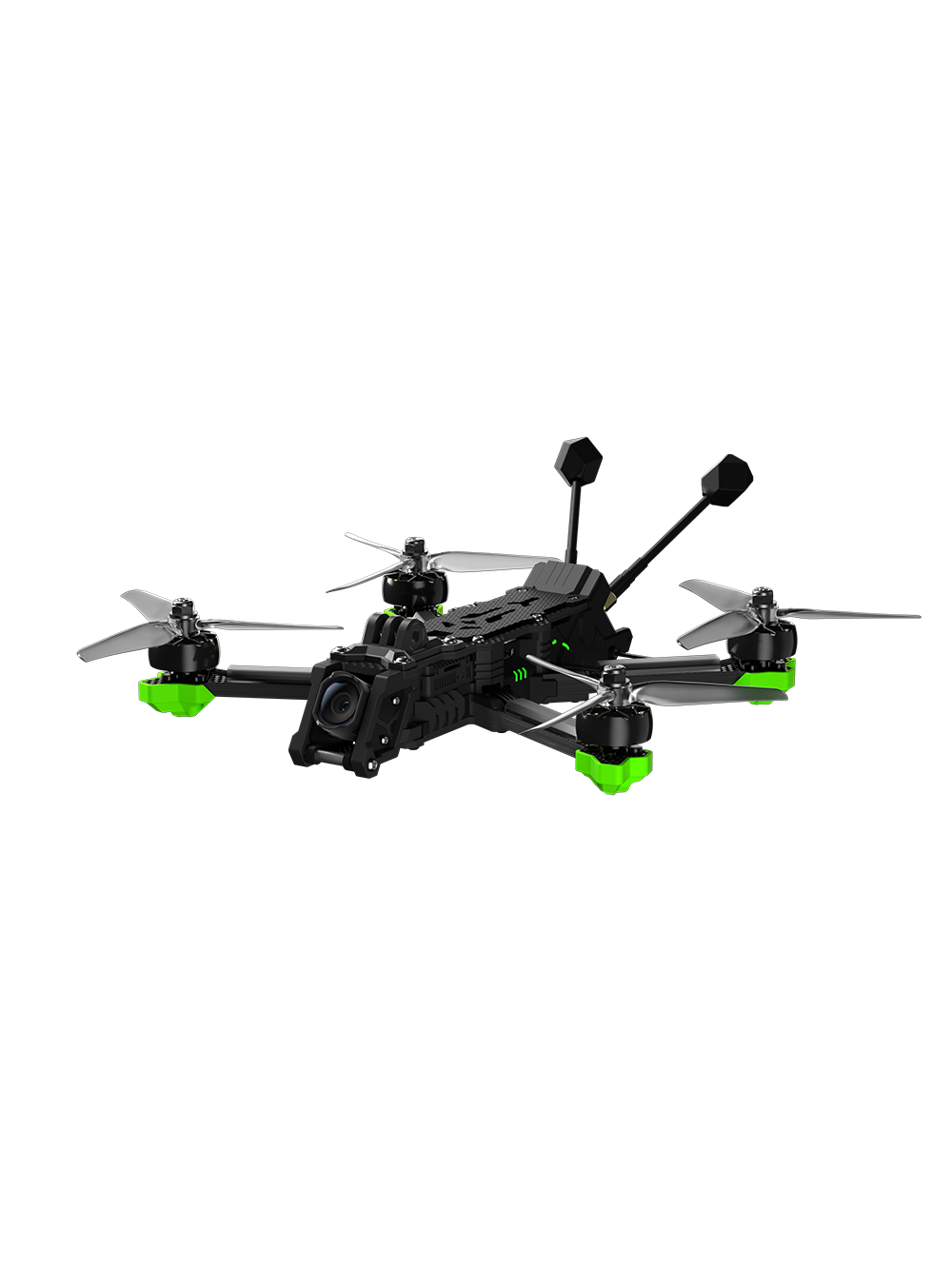 iFlight Nazgul Evoque F5 V3 O4 6S HD FPV, iFlight Nazgul Evoque F5 V3 FPV quadcopter with front camera mount, four propellers, and dual antennas