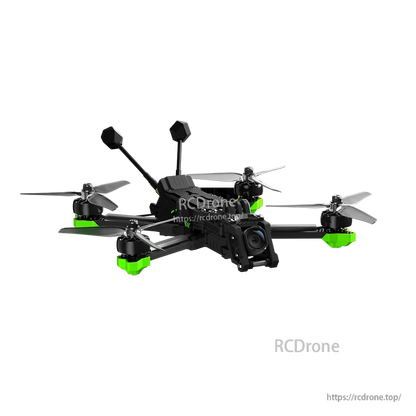 iFlight Nazgul Evoque F5 V3 O4 6S HD FPV, iFlight Nazgul Evoque F5 V3 FPV quadcopter with front camera, dual antennas, and green motor guards