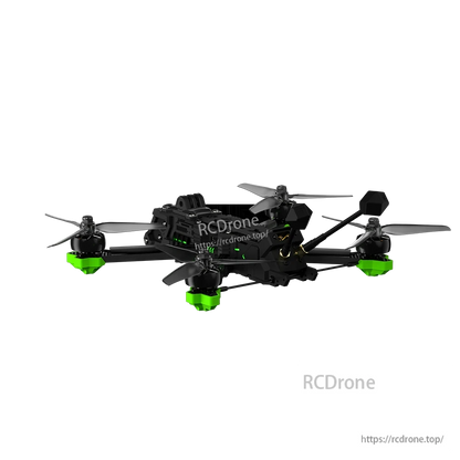 iFlight Nazgul Evoque F5 V3 O4 6S HD FPV, iFlight Nazgul Evoque F5 V3 FPV quadcopter with black frame, four propellers, and green motor guards