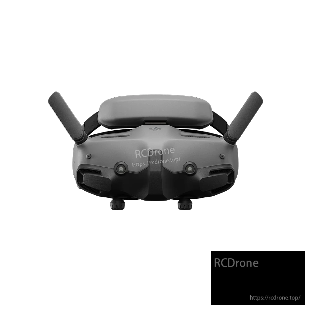 iFlight Nazgul Evoque F6 V2 6S HD FPV, Front view of DJI FPV goggles with dual antennas, adjustable head strap, and integrated face padding