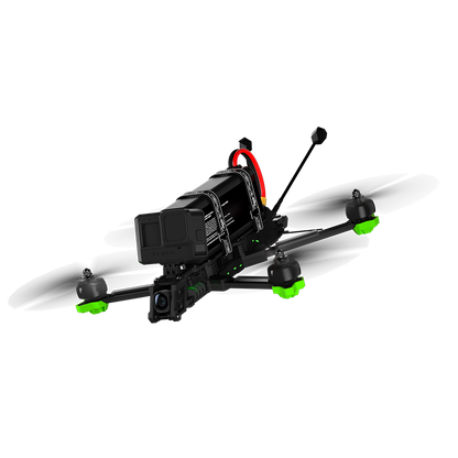 iFlight Nazgul Evoque F7 O4 6S HD FPV, iFlight Nazgul Evoque FPV quadcopter with top-mounted battery strap and HD action camera on the front