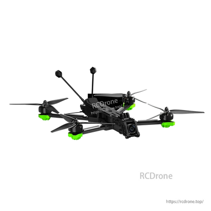 iFlight Nazgul Evoque F7 O4 6S HD FPV, iFlight Nazgul Evoque FPV quadcopter with front HD camera, black frame, green motor guards and dual antennas