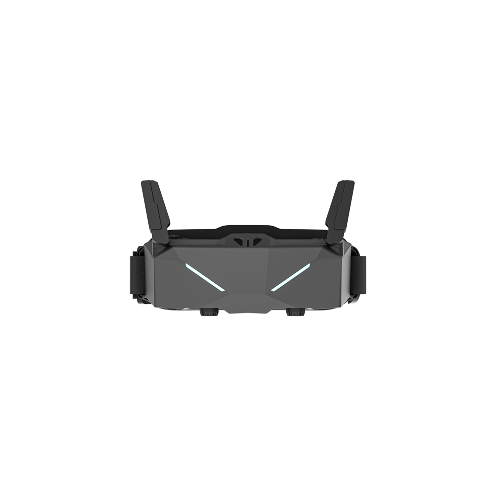 Front view of iFlight Skyviz analog FPV goggles with dual antennas, black housing, and adjustable head strap