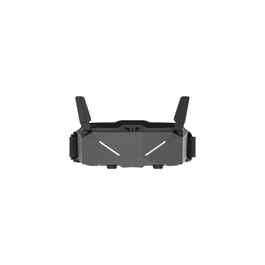 Front view of iFlight Skyviz analog FPV goggles with dual antennas, black housing, and adjustable head strap