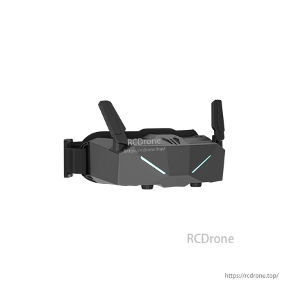 iFlight Skyviz analog FPV goggle front view with dual antennas, gray housing, and adjustable head strap