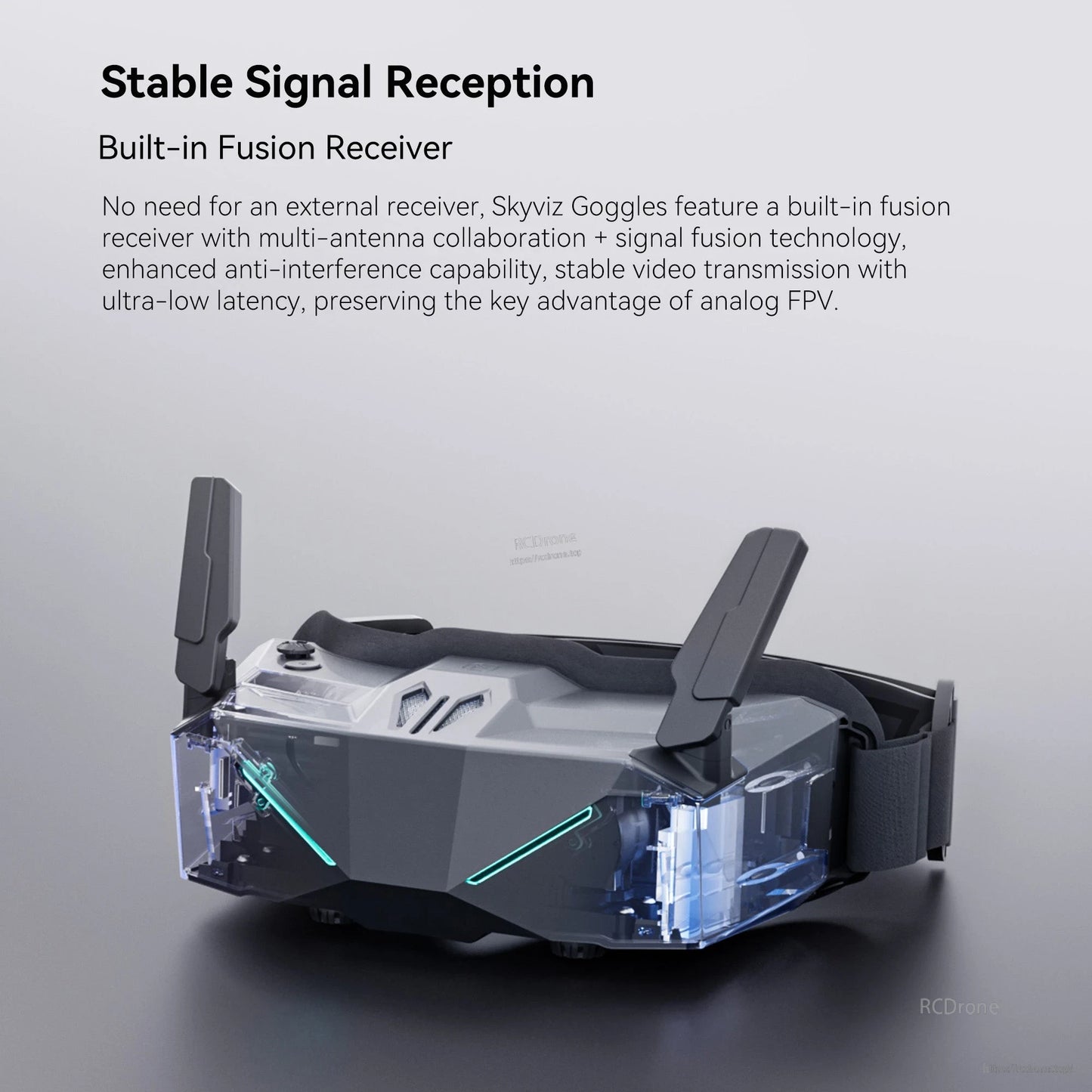 iFlight Skyviz analog FPV goggles with dual antennas and built-in fusion receiver for stable signal reception