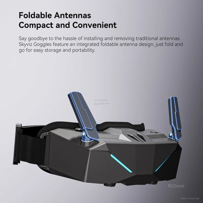 iFlight Skyviz analog FPV goggles with integrated foldable antennas and adjustable head strap, side view